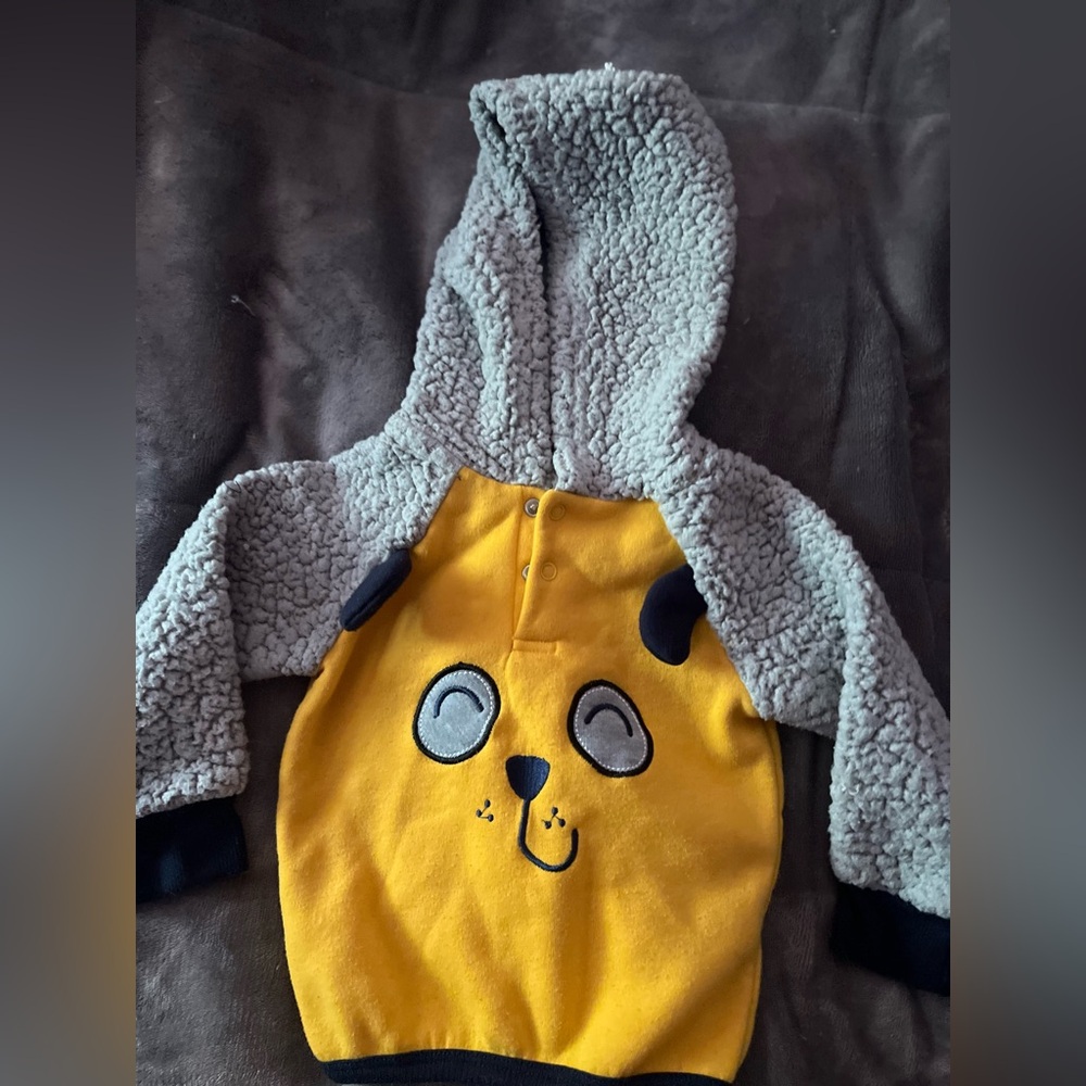 Zack & Zoey Yellow Hooded Plush Onesie with Gray Sherpa Hood